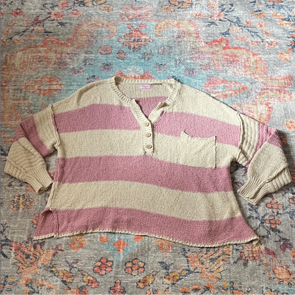 Pink Lily Striped Knit Sweater in Pink and Cream